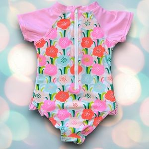 Baby Girl’s Pink Floral Rashguard One Piece Swimsuit Size 24 Months